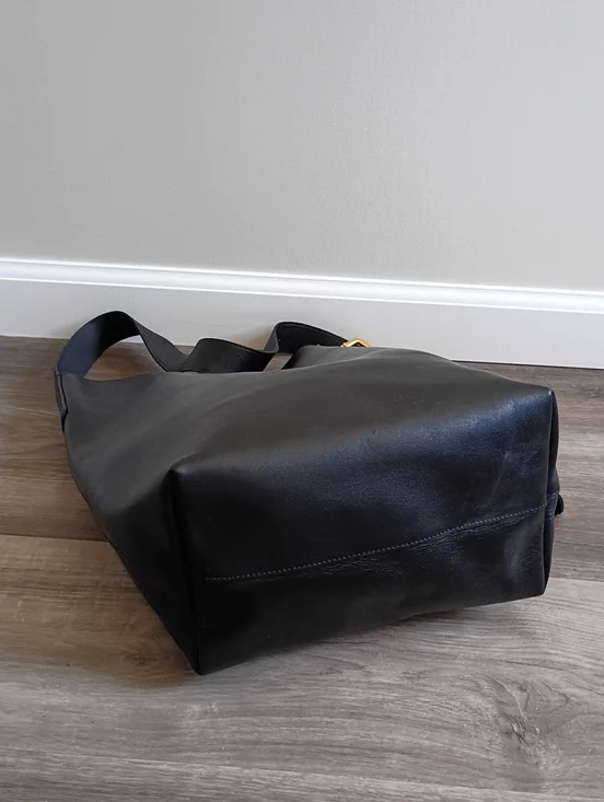 Madewell Classic True Black Cow Leather The Essential Bucket Tote Bag Mininalist - Picture 5 of 9